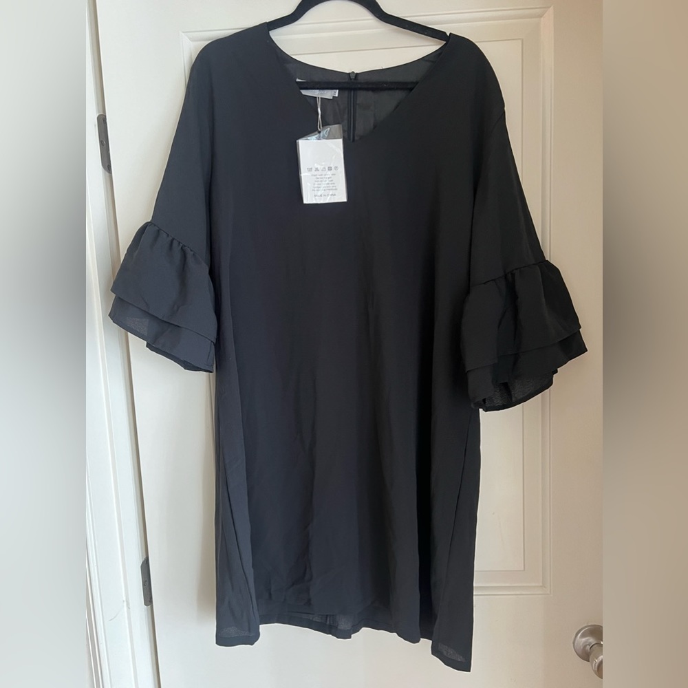 Black V neck bell sleeve dress